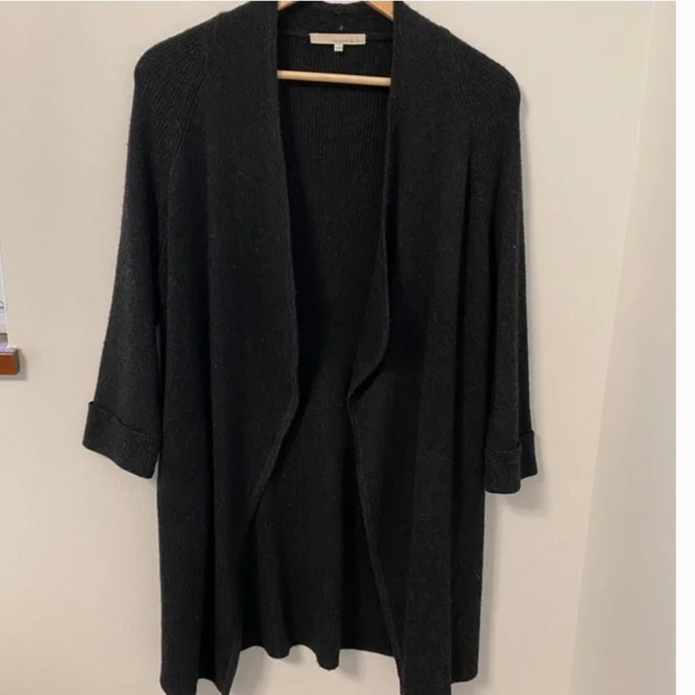 Monk & Lou Lambswool Blend Open Cardigan Sweater - Dark Grey